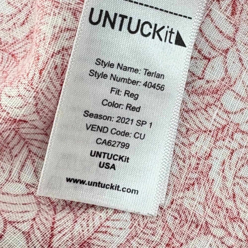 UNTUCKit Hawaiian 100% Linen Shirt Red Tropical Print Short Sleeve Sz L Vacation - Picture 5 of 8